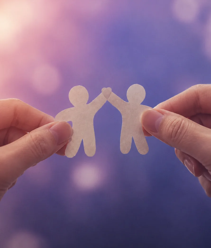 Dos figuras de papel unidas por las manos